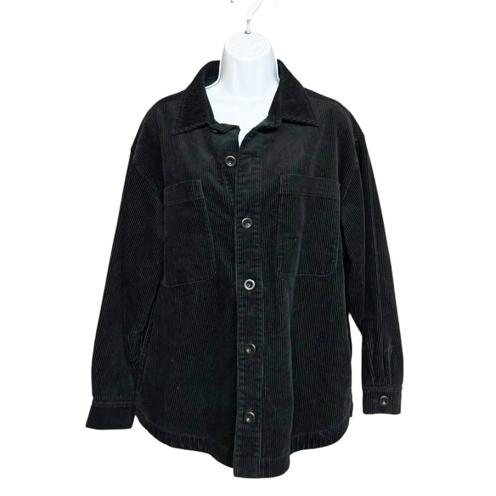 Rhythm Black Corduroy Button Front Cotton Shacket Jacket Size S